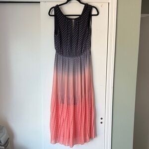 Maison Jules Navy & Coral Ombre Polka Dot Midi Dress – Women’s Size M